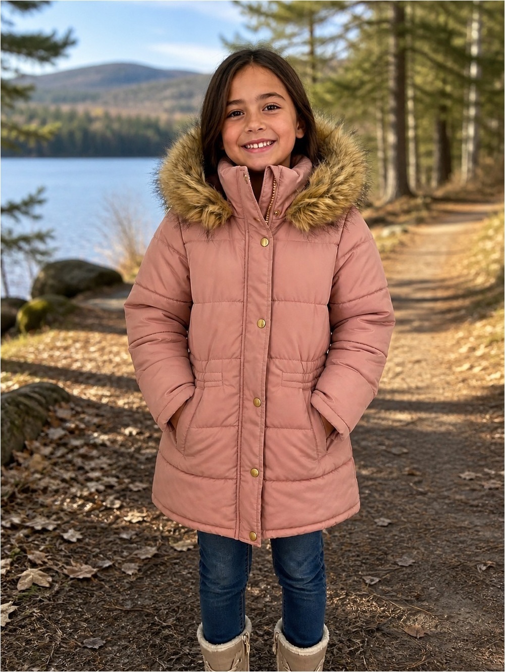 Ci Sono Kids Girls Light Pink Faux Fur Hood Puffer Jacket Size 10